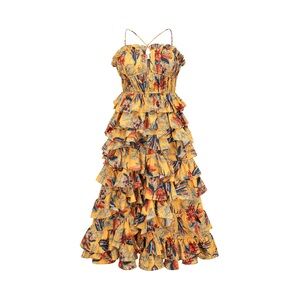 Floral Yellow Dress with Ruffle Details